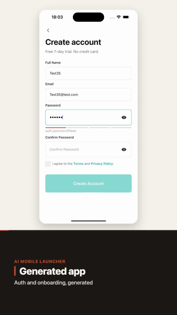 AI Mobile Launcher: full generated app, sped-up walkthrough